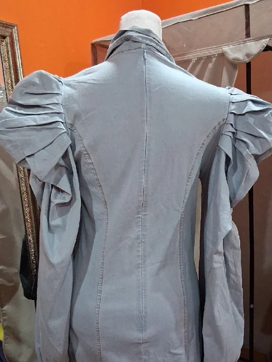 Light Blue Puff-Sleeve Mini Dress with Sash - Picture 3 of 4